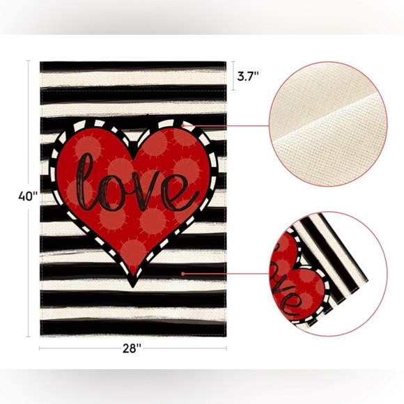 Be My Valentine!! Red Pom Pom Heart Wreath & Two Matching Heart Garden Flags - Picture 6 of 11